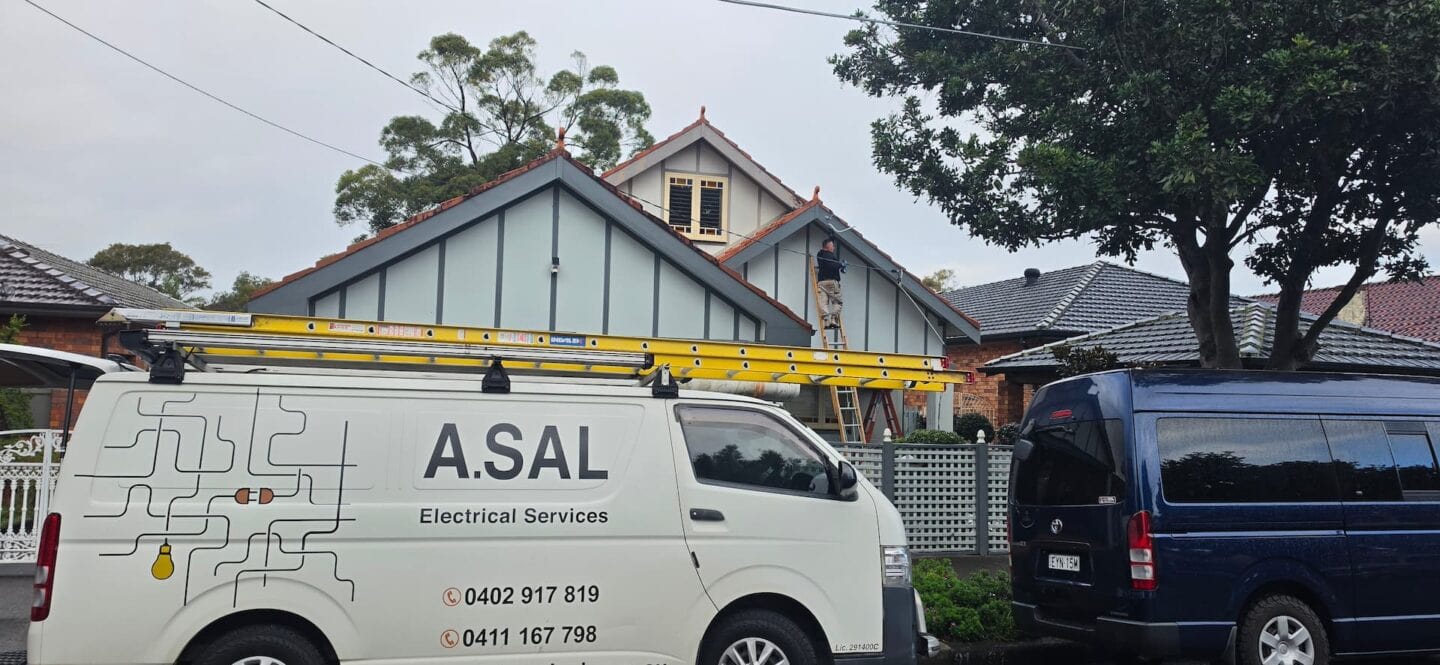 A.SAL Electrical van outside a Rosebery home while a Level 2 ASP electrician relocates the point of attachment